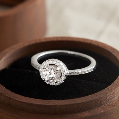 Nhẫn Bạc 925 Đá Chủ Tròn Kim Cương Moissanite - VCR511-MS - Hover