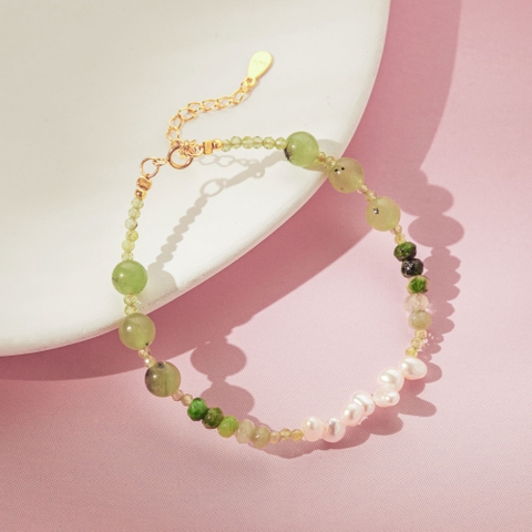 Lắc Tay Bạc 925 Ngọc Trai Tự Nhiên & Đá Xanh Peridot  - VDB01 - Hover