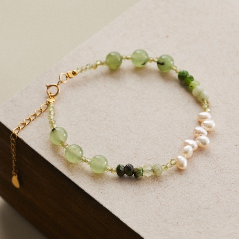 Lắc Tay Bạc 925 Ngọc Trai Tự Nhiên & Đá Xanh Peridot  - VDB01