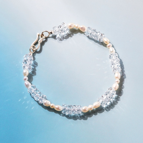 Lắc Tay Bạc 925 Ngọc Trai Tự Nhiên &  Đá Thạch Anh Trắng- VDB02