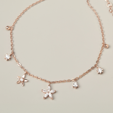 Lắc Chân Bạc 925 Chùm Hoa Nhỏ Xen Kẽ Đính Đá Lấp Lánh Blossom Flower - VGA03