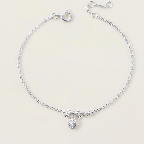 Quà Tặng 8/3 Lắc Tay Bạc 925 Hình Nơ Treo Trái Tim Đính Đá CARA LUNA - Heart Bow Tie - VGB14