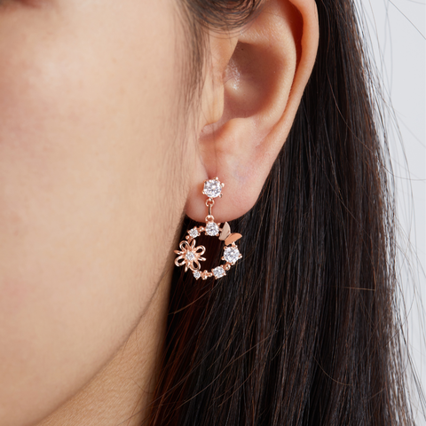 Hoa Tai Bạc 925 Chùm Hoa Tròn Đính Đá Lấp Lánh Blossom Flower - VGE14 - Hover