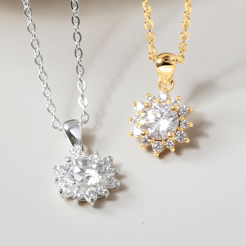 Dây Chuyền Bạc 925 Mặt Bông Tuyết Đính Đá Lấp Lánh Tròn Snowy Necklace - VGN06