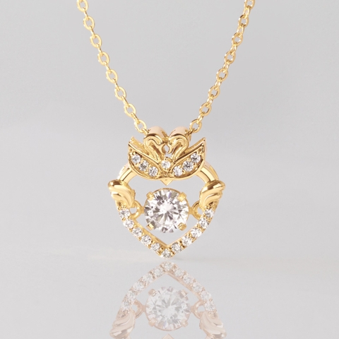 Dây Chuyền Vàng 10K Trái Tim Đôi Thiên Nga Kim Cương Moissanite Đá Nhảy Lấp Lánh Pretty Swan - VGN10V