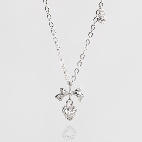 Quà Tặng 8/3 Dây Chuyền Bạc 925 Hình Nơ Treo Trái Tim Đính Đá CARA LUNA - Heart Bow Tie - VGN20