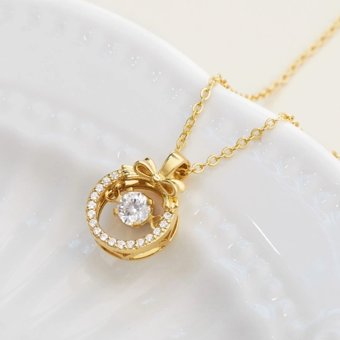 Vòng Cổ Bạc 925 Hình Nơ Đá Nhảy Bow Dancing Stone - VCN30