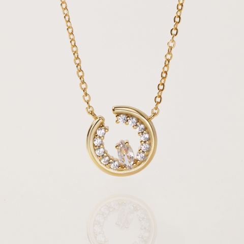 Vòng Cổ Bạc 925 Mặt Tròn Đính Đá Chủ Hạt Thóc Lấp Lánh - VCN502