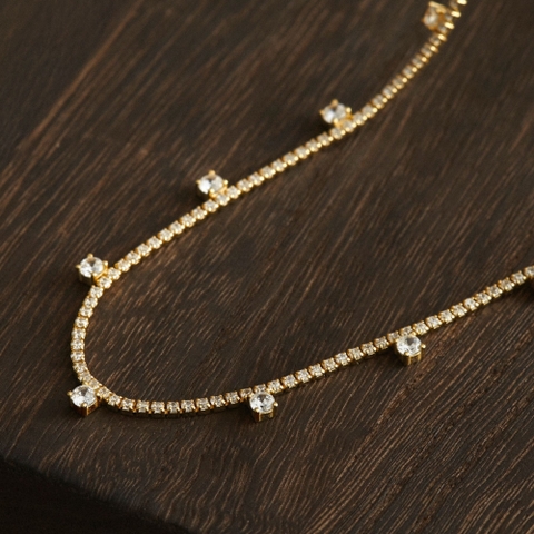 Vòng Cổ Choker Bạc 925 Tassel Đá Lấp Lánh - VCN505