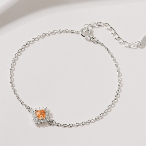 Vòng Tay Bạc 925 Mặt Thoi Gắn Đá Chủ Vàng - VCB512