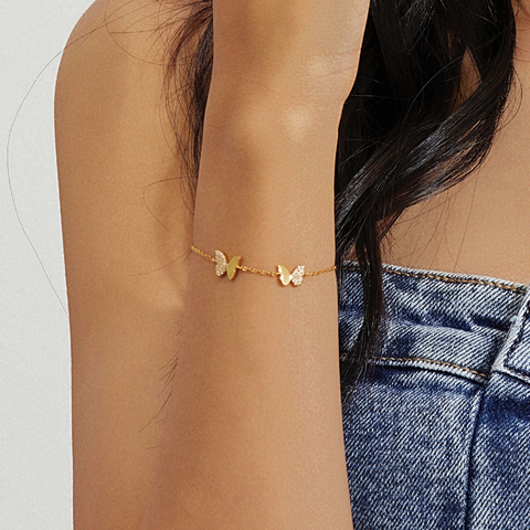 Vòng Tay Bạc 925 Bướm Đôi Đính Đá Dainty Butterfly - VSB03 - Hover