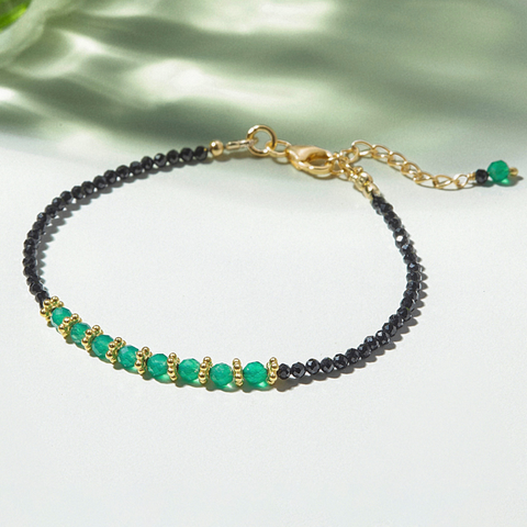 Vòng Tay Bạc 925 Chuỗi Đá Spinel Đen Và Onyx Xanh Tự Nhiên Bead Chains - VSB501