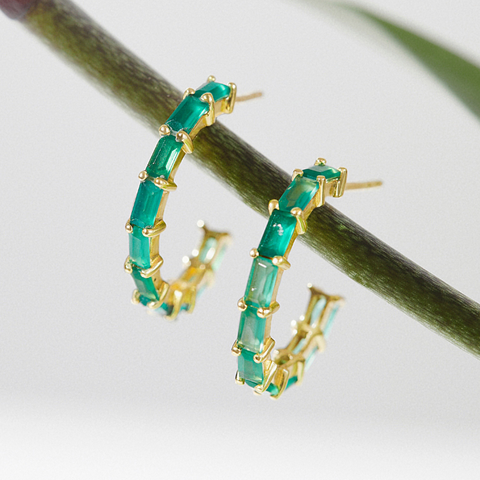 Hoa Tai Bạc 925 Dáng Tròn Đính Đá Onyx Xanh Tự Nhiên - VSE508 - Hover