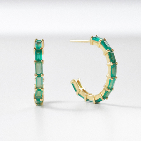 Hoa Tai Bạc 925 Dáng Tròn Đính Đá Onyx Xanh Tự Nhiên - VSE508