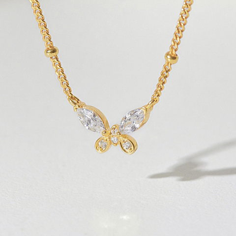 Dây Chuyền Bạc 925 Xích Bi Mặt Bướm Đính Đá Dainty Butterfly - VSN05