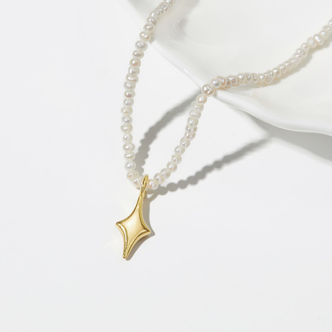 Dây Chuyền Bạc 925 Chuỗi Ngọc Trai Đính Mặt Sao 4 Cánh Star Pearl - VSN15