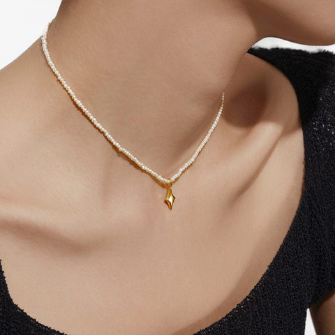 Dây Chuyền Bạc 925 Chuỗi Ngọc Trai Đính Mặt Sao 4 Cánh Star Pearl - VSN15 - Hover