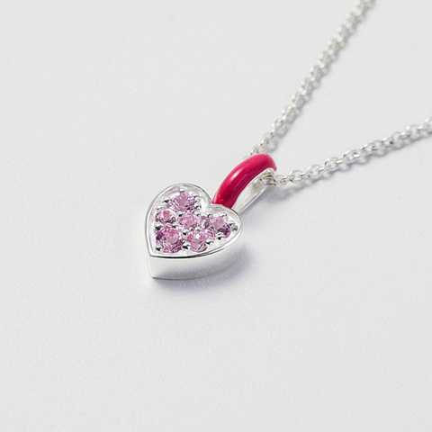 Dây Chuyền Bạc 925 Mặt Trái Tim Đính Đá Hồng & Enamel Dark Pink - VSN503 - Hover