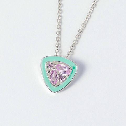 Dây Chuyền Bạc 925 Đính Đá Hồng Viền Enamel Pink Trillion - VSN504