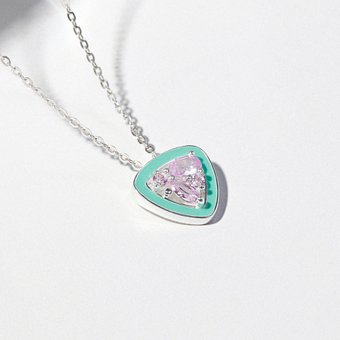 Dây Chuyền Bạc 925 Đính Đá Hồng Viền Enamel Pink Trillion - VSN504 - Hover