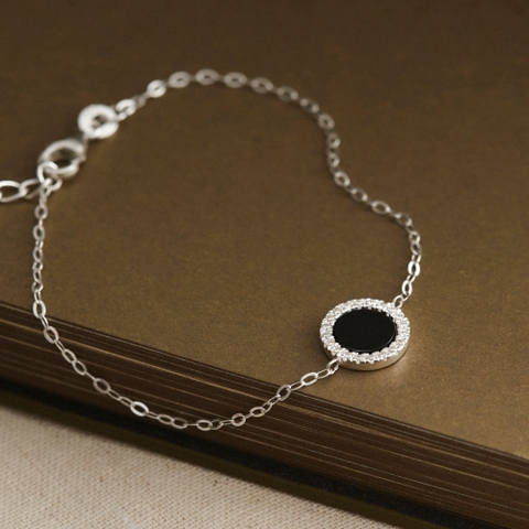 Vòng Tay Bạc 925 Đính Đá Đen Tự Nhiên Black Onyx Halo - VUB500