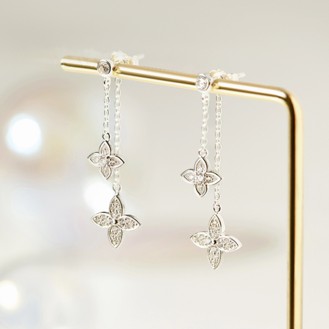 Khuyên Tai Jacket Bạc 925 Cỏ 4 Lá Đính Đá Lấp Lánh Jacket Lady Clover - VUE02 - Hover