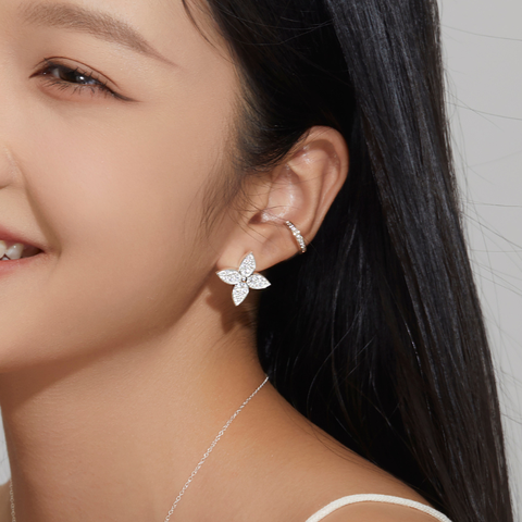 Khuyên Tai Nụ Bạc 925 Cỏ 4 Lá Đính Đá Lấp Lánh Stud Lady Clover - VUE03-1 - Hover