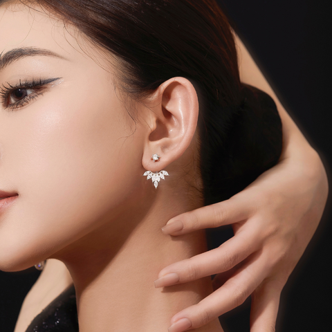 Khuyên Tai Jacket Bạc 925 Hình Hoa Nhọn Đính Đá Đi Tiệc Jacket Party Queen - VUE11