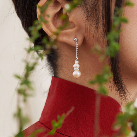 Khuyên Tai Thả Bạc 925 Ngọc Trai Tự Nhiên Phối Đá Dáng Dài Luxury Pearls - VUE507 - Hover