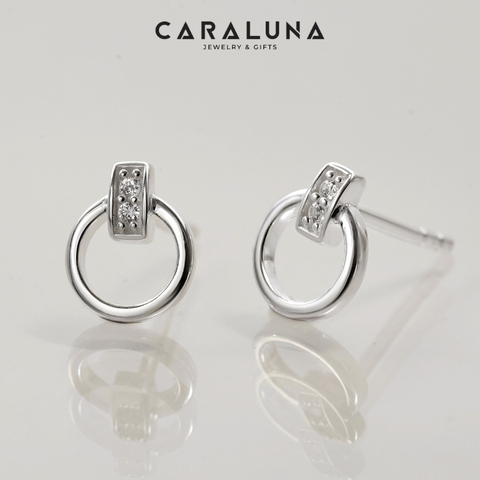 Khuyên Tai Nụ Bạc 925 Hình Tròn Đính Đá Chữ Nhật CZ Trắng - VUE509