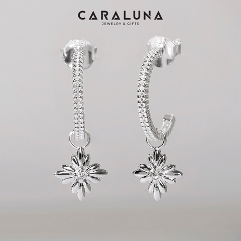 Hoa Tai Bạc 925 Dáng C-Hoop Drop Mặt Ngôi Sao Đính Đá CZ Trắng - VUE511