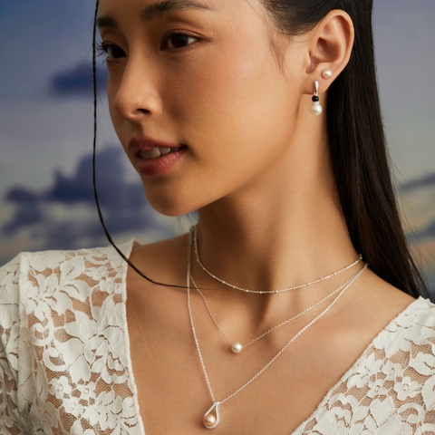 Khuyên Tai Bạc 925 Dáng Treo Ngọc Trai Tự Nhiên Kết Hợp Đá Onyx Đen Và CZ Trắng - VUE512 - Hover