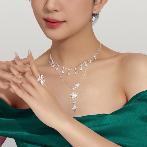 Hoa Tai Bạc 925 Dáng Thả Sao Đính Đá Date Night - Aphrodite - VYE39 - Hover