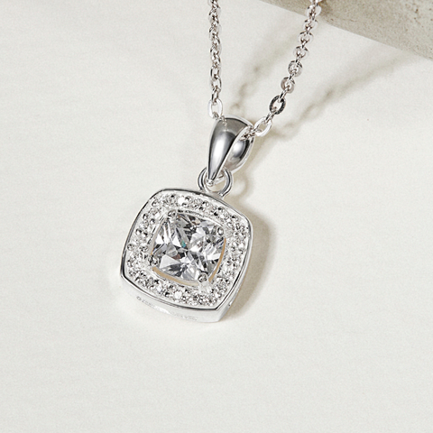 Dây Chuyền Bạc 925 Mặt Vuông Đính Đá Square Halo - VUN501