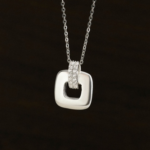 Mặt Dây Chuyền Bạc 925 Mặt Vuông Rỗng Đính Đá Lấp Lánh - VUP506 - Hover