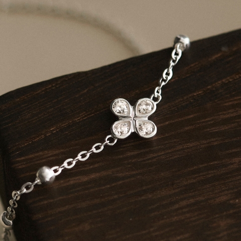 Lắc Chân Bạc 925 Cỏ 4 Lá Đính Đá - 4 Leaf Clover - VYA01 - Hover