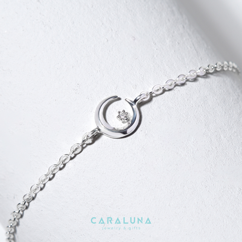 Lắc Tay Bạc 925 Mặt Trăng Khuyết Đính Đá Hàn Quốc Moon & Star - VGB01