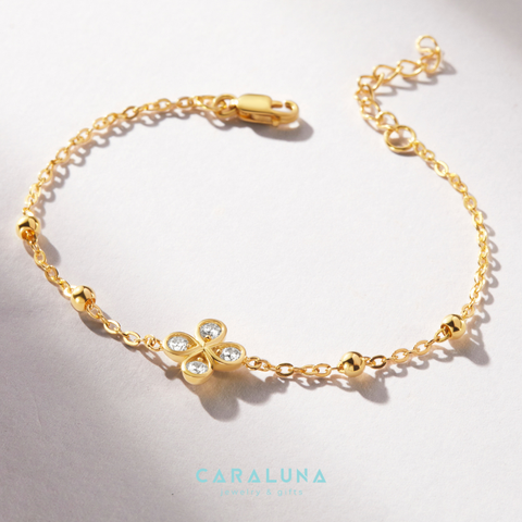 Lắc Tay Vàng 10K Cỏ 4 Lá Đính Kim Cương Moissanite Cao Cấp - 4 Leaf Clover - VYB27V - Hover