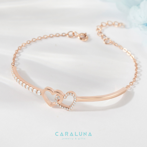 Kiềng Tay Bạc 925 Hai Trái Tim Đính Đá Gắn Kết Tình Yêu - Heart To Heart - VYB33