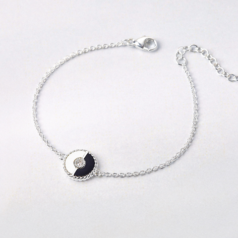 Vòng Tay Bạc 925 Mặt Tròn Khảm Trai Tự Nhiên Và Đá Onyx Đen Âm Dương Hòa Hợp Connection - VYB504