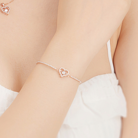 Kiềng Tay Bạc 925 Trái Tim Đá Nhảy Đính Đá Viền Stone Bling Heart - VYB54 - Hover