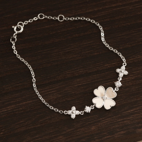 Lắc Tay Bạc 925 Cỏ 4 Lá Trái Tim Trai Xà Cừ - VYB75