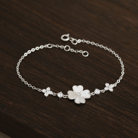 Lắc Tay Bạc 925 Cỏ 4 Lá Trái Tim Trai Xà Cừ - VYB75 - Hover