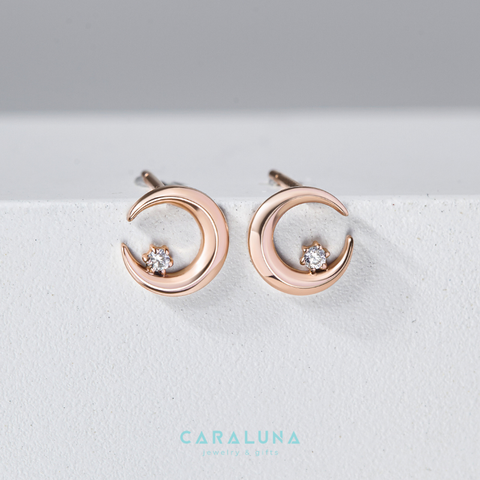 Hoa Tai Bạc 925 Mặt Trăng Khuyết Đính Đá Hàn Quốc Moon & Star - VGE01