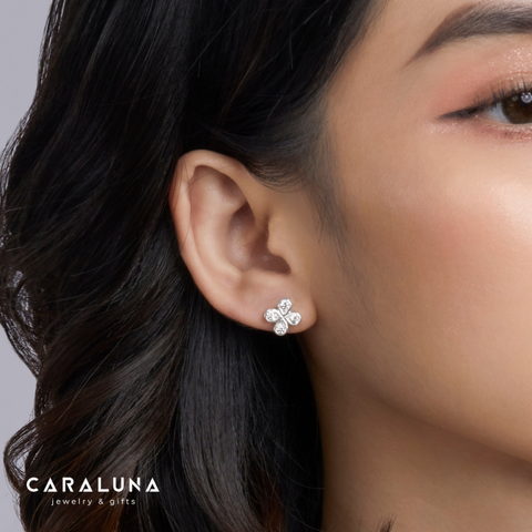 Bông Tai Bạc 925 Cỏ 4 Lá Đính Đá - 4 Leaf Clover - VYE28 - Hover