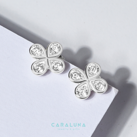 Bông Tai Bạc 925 Cỏ 4 Lá Đính Đá - 4 Leaf Clover - VYE28