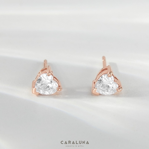 (1 cái) Bông Tai Bạc 925 Nụ Trái Tim Nhỏ Đính Đá Crystal Heart-VYE30-L