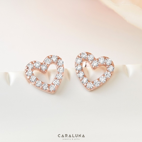 (1 cái) Bông Tai Bạc 925 Nụ Trái Tim Đính Đá Love Heart-VYE33-L