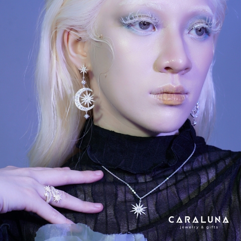 Hoa Tai Bạc 925 Dáng Thả Trăng Sao Đính Đá Nữ Hoàng Đêm Tiệc - Aphrodite - VYE35 - Hover