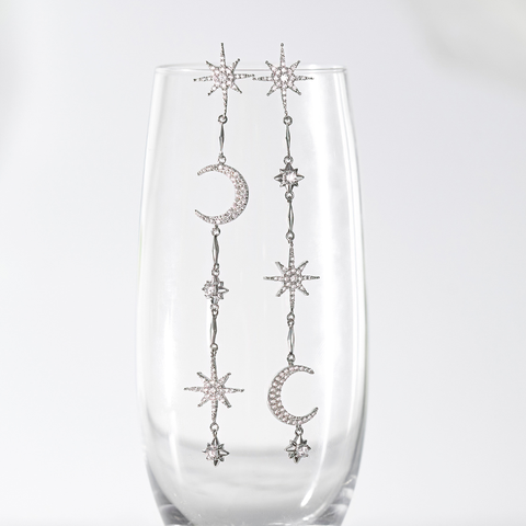 Hoa Tai Bạc 925 Dáng Thả Trăng Sao Đính Đá Nữ Hoàng Đêm Tiệc Night Events - Aphrodite - VYE36